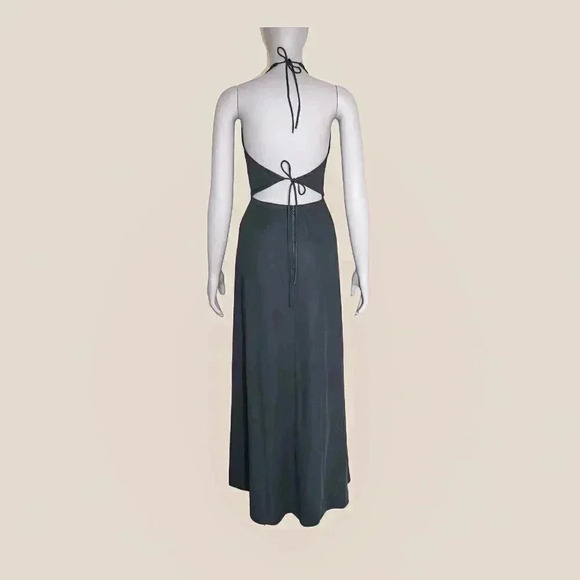 Vintage 80 Black Halter‎ Open Back Long Dress Size Small Fall Outerwear Holiday - Picture 4 of 6